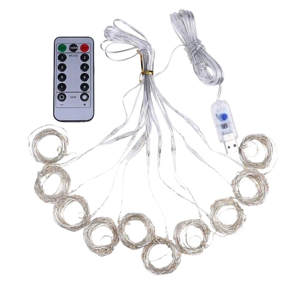 Set of solar-powered fairy string lights with remote control, ideal for outdoor and indoor decorative lighting