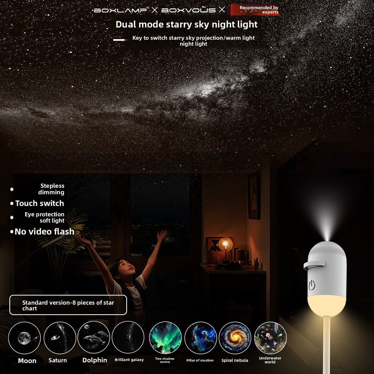 Voice Activated Star Projection Night Light with Eye Protection