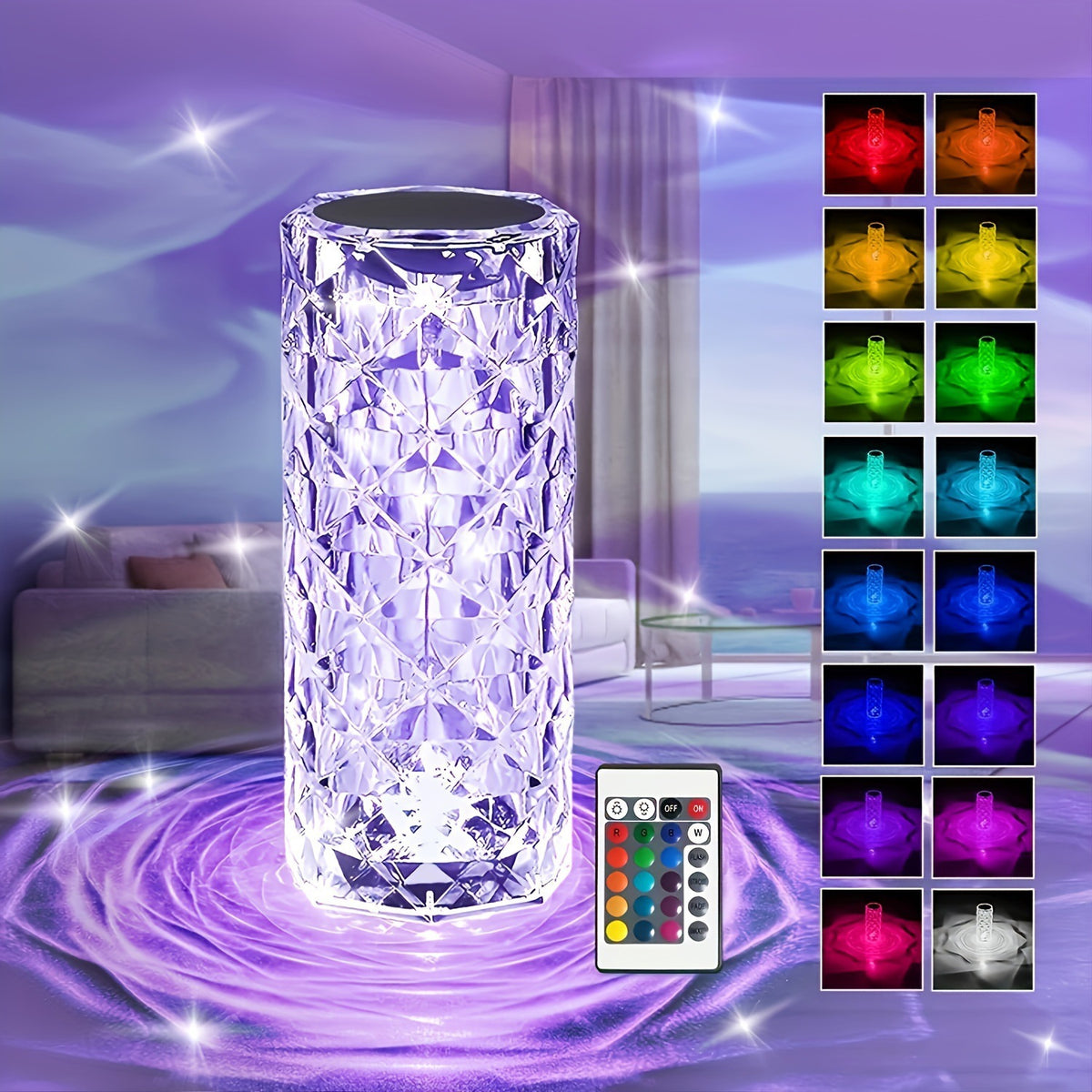 Creative Rose Crystal Table Lamp with Multicolor Lighting