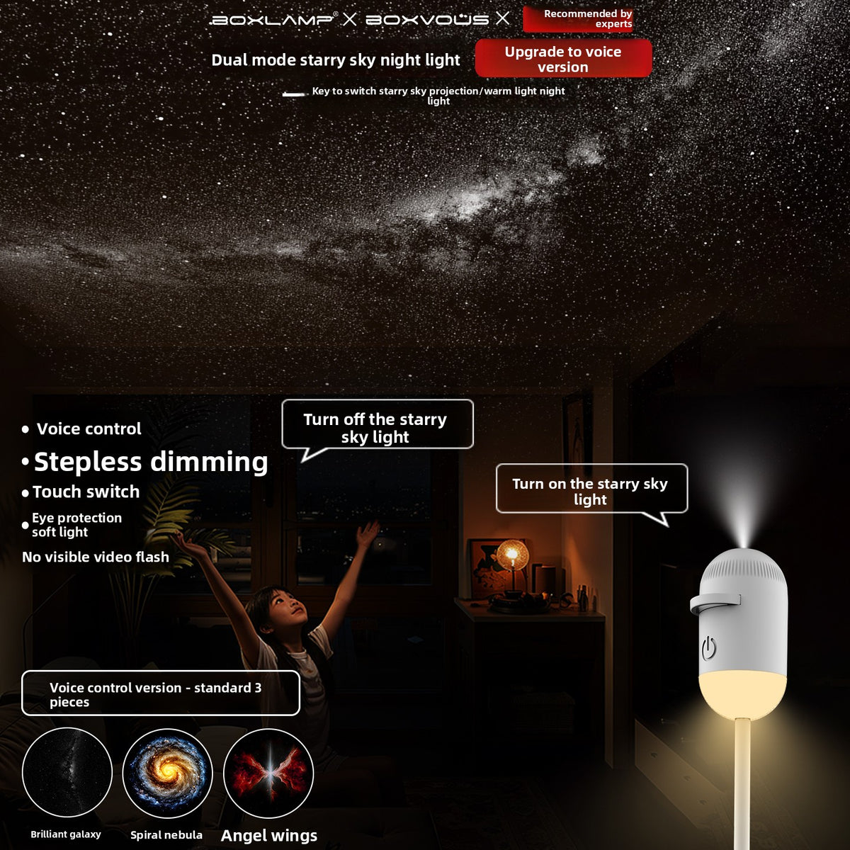 Voice Activated Star Projection Night Light with Eye Protection